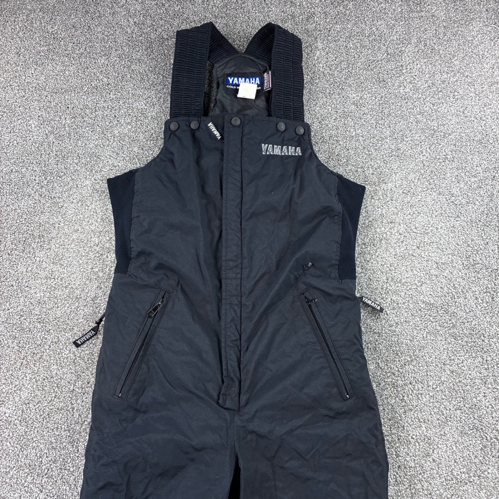 Vintage Yamaha Snow Pants Mens Small Black Puffer Insulated Snowmobile Bib